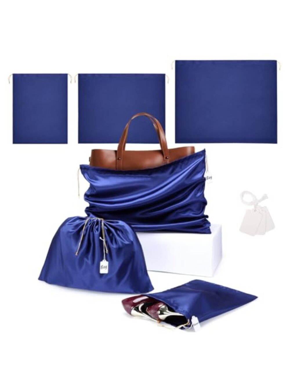 Satin Drawstring Dust Bags Set of 3 Travel Shoe Storage Organizer